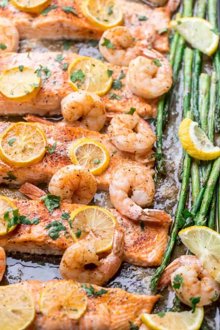 Garlic Butter Baked Salmon and Prawns